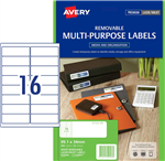 Avery L7162REV Laser Labels Removable 16UP White 25 Pack